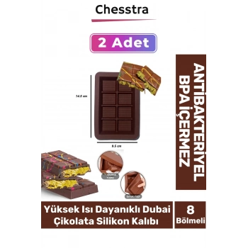 8 Bölme Bpa İçermez Esnek Dayanıklı Yüksek Isı Dayanıklı Dubai Çikolata Silikon Kalıbı Kabı 2 Adet