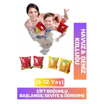 Başlangıç Seviye Çift Boğumlu 5-12 Yaş Çocuk Deniz Havuz Yüzme Öğrenme Meyve Desenli Şişme Kolluğu