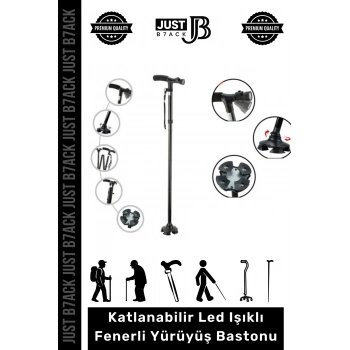 #Baston Led Işıklı Katlanabilir Kolay Açılıp Kapanan Fonksiyonlu Led Işıklı Fenerli Yürüyüş Bastonu