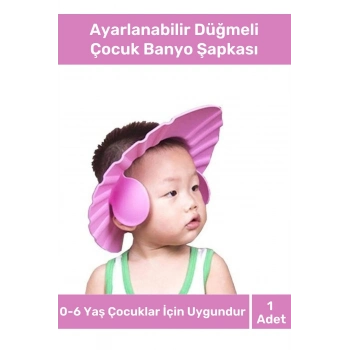 Bebek Banyo Şapkası Duş Başlığı Ayarlanabilir Düğmeli Çocuk Küvet Göze Su Kaçırmayan Pembe Şapka