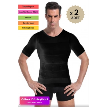 Bel Göğüs Dik Duruş Jinekomasti Toparlayıcı Erkek Göbek Sıkılaştırıcı Kısa Kol Korse Atlet - 2 Adet