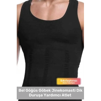 Bel Göğüs Göbek Jinekomasti Toparlayıcı Erkek Extra Göbek Sıkılaştırıcı Siyah Korse Atlet