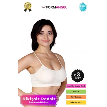 #Büstiyer Dikişsiz Seamless Kadın Esnek Yumuşak Kumaş İp Askılı Pedsiz Spor Büstiyer - 3 Adet