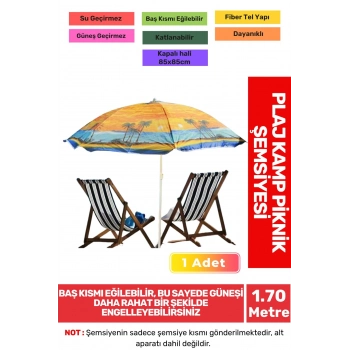 Büyük Boy Katlanabilir Dayanıklı Güneş Su Geçirmez Fiber Tel Taşınabilir 170cm Kamp Plaj Şemsiyesi