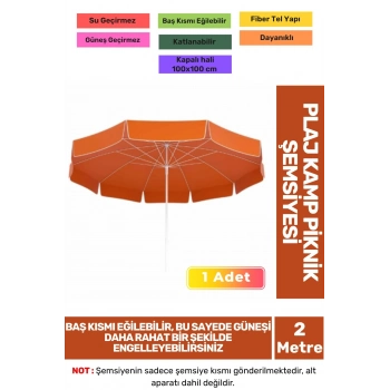 Büyük Boy Katlanabilir Güneş Su Geçirmez Fiber Tel Taşınabilir Dayanıklı 200cm Kamp Plaj Şemsiyesi