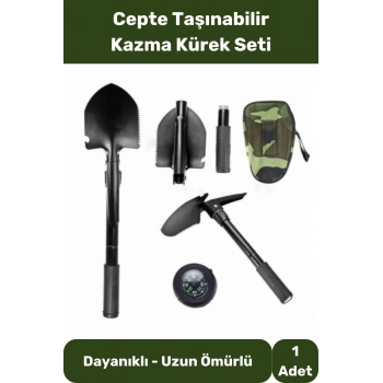 Cepte Taşıma Çantalı Katlanabilir Kamp Portatif Pusula Testere Kazma Kürek Seti Çok Fonksiyonlu