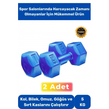 Dambıl Set Özel Plastik Köşeli Spor Egzersiz Vücut Kas Geliştirme Fitness Mavi 5 Kg x 2 Adet