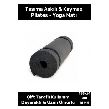 Dayanıklı Taşıma Askılı Konfor Modeli Çift Taraflı Kaymaz Yoga Meditasyon Minderi 16mm Siyah Mat