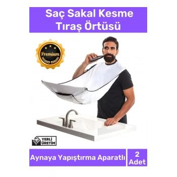 Deluxe Pratik Vakumlu Aynaya Yapıştırma Aparatlı Evde Saç Sakal Kesme Beyaz Tıraş Örtüsü - 2 Adet