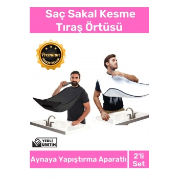 Deluxe Pratik Vakumlu Aynaya Yapıştırma Aparatlı Evde Saç Sakal Kesme Siyah- Beyaz Set Tıraş Örtüsü