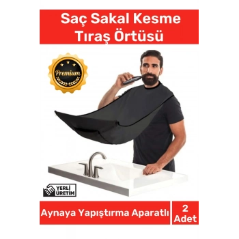Deluxe Pratik Vakumlu Aynaya Yapıştırma Aparatlı Evde Saç Sakal Kesme Siyah Tıraş Örtüsü - 2 Adet