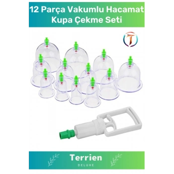 Deluxe Seri 12 Parça Vakumlu Pompa Hediyeli Masaj Etkili Hacamat Kupa Çekme Seti
