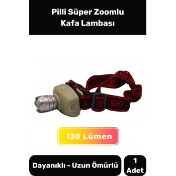 Deluxe Seri 250 Metre Menzilli 130 Lümen Beyaz Işık Plastik Pilli Süper Zoomlu Kafa Lambası