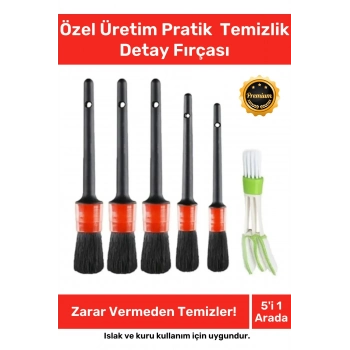 Deluxe Seri Pratik Islak Kuru Otomobil Oto Araç Araba Klima Temizlik Detay Fırçası 5+1 Set