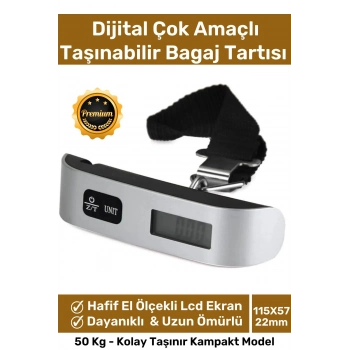 Deluxe Seyahat Bavul Ağırlık Tartı Dijital Lcd Ekran Çok Amaçlı Taşınabilir Bagaj Tartısı Max 50 Kg