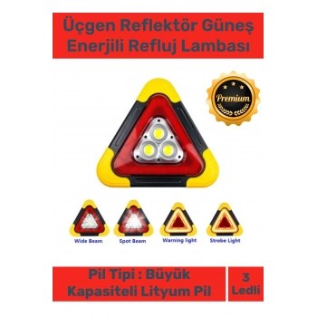Deluxe Su Geçirmez Sızdırmaz 3 Ledli Solar Üçgen Reflektör Güneş Enerjili Refluj Araba Oto Lambası