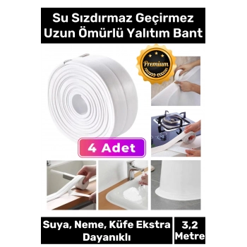 Deluxe Su Geçirmez Sızdırmaz Dayanıklı Lavabo Pvc Yağ Kenar Küf Önleyici 3.2m 4 Adet İzolasyon Bant