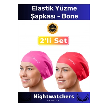 Deluxe Su Geçirmez Sızdırmaz Renkli Silikon Yüzücü Havuz Deniz Bone Elastik Yüzme Şapkası 2li Set