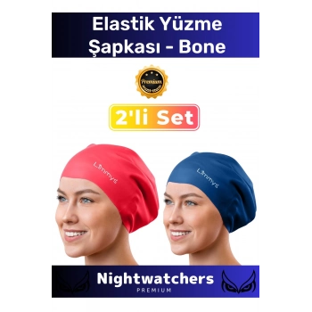 Deluxe Su Geçirmez Sızdırmaz Renkli Silikon Yüzücü Havuz Deniz Bone Elastik Yüzme Şapkası 2li Set