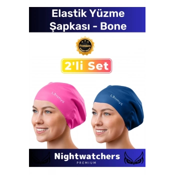 Deluxe Su Geçirmez Sızdırmaz Renkli Silikon Yüzücü Havuz Deniz Bone Elastik Yüzme Şapkası 2li Set