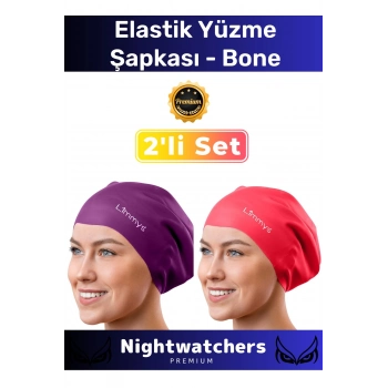 Deluxe Su Geçirmez Sızdırmaz Renkli Silikon Yüzücü Havuz Deniz Bone Elastik Yüzme Şapkası 2li Set