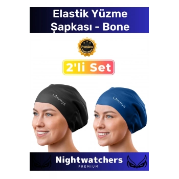 Deluxe Su Geçirmez Sızdırmaz Renkli Silikon Yüzücü Havuz Deniz Bone Elastik Yüzme Şapkası 2li Set