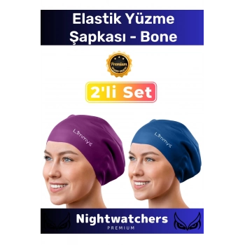 Deluxe Su Geçirmez Sızdırmaz Renkli Silikon Yüzücü Havuz Deniz Bone Elastik Yüzme Şapkası 2li Set