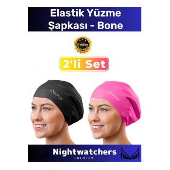 Deluxe Su Geçirmez Sızdırmaz Renkli Silikon Yüzücü Havuz Deniz Bone Elastik Yüzme Şapkası 2li Set