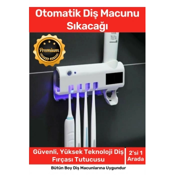 Deluxe Usb Şarjlı Güneş Enerjili Otomatik Diş Macun Sıkacağı Sterilizatörlü 4 Adet Fırçalığı Tutucu