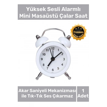 Deluxe Yüksek Sesli Alarmlı Pilli Dekoratif Çift Çanlı Mini Masaüstü Analog Dekoratif Çalar Saat