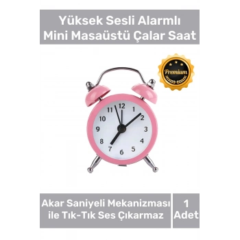 Deluxe Yüksek Sesli Alarmlı Pilli Dekoratif Çift Çanlı Mini Masaüstü Analog Dekoratif Çalar Saat