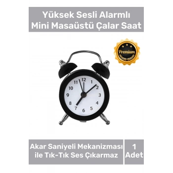 Deluxe Yüksek Sesli Alarmlı Pilli Dekoratif Çift Çanlı Mini Masaüstü Analog Dekoratif Çalar Saat