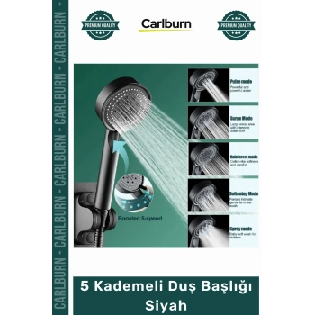 #DuşBaşlığı Modern Şık Tasarım Fonksiyonlu Banyo Aksesuarı Mat Estetik 5 Kademeli Duş Başlığı Siyah
