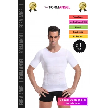 #ErkekKorse Dik Duruş Vücut Bel Göğüs Toparlayıcı Göbek Sıkılaştırıcı Kısa Kol Korse Atlet - 1 Adet