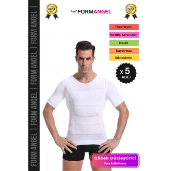 #ErkekKorse Dik Duruş Vücut Bel Göğüs Toparlayıcı Göbek Sıkılaştırıcı Kısa Kol Korse Atlet - 5 Adet
