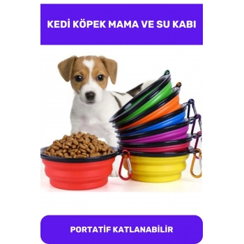 Evcil Hayvan Mama Su Kabı Taşınabilir Seyahat Tipi Kancalı Silikon Katlanabilir Kedi Köpek