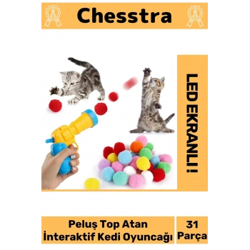 Evcil Hayvan Tabancalı Hareketli 30 Peluş Toplu Top Atan İnteraktif 31 Parça Kedi Oyuncağı Seti