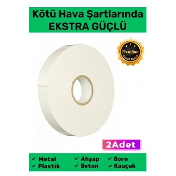 Extra Güçlü Uzun Ömürlü Kuvvetli Yapışkan Kolay Uygulanır İz Bırakmaz Çift Taraflı Köpük Bant 2 Adet