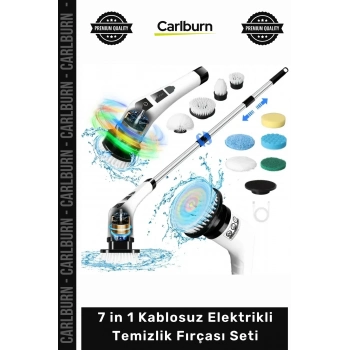 #FırçaSeti Teleskopik Saplı Şarjlı Banyo Mutfak 7 in 1 Kablosuz Elektrikli Temizlik Fırçası Seti