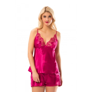 #Babydoll Lüks Kalite Yumuşak Dokulu Rahat Gecelik Fuşya Saten Babydoll Şortlu Takım