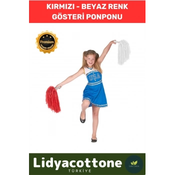 Gösteri Ponponu 1Çift ( 2 Adet 25 cm)Kırmızı Beyaz Premium Seri Tutma Yerli Rahat