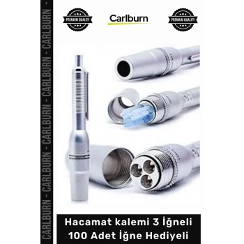 #Hacamat Metal Profesyonel Kaliteli Pratik Hacamat kalemi 3 İğneli 100 Adet İğne Hediyeli