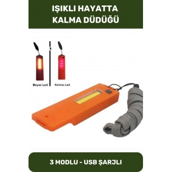 Hayatta Kalma Düdüğü Kamp Acil Durum Deprem Taşınabilir Aydınlatmalı 3 Modlu Usb Şarjlı Işıklı
