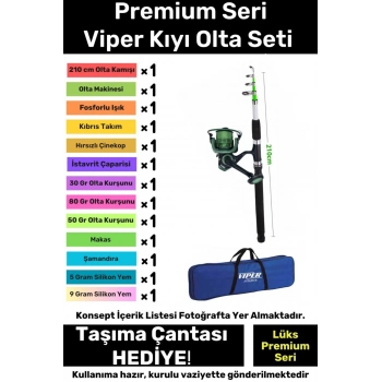 Hazır Kurulu Balık Viper Deniz Göl Kıyı Olta Seti Özel Üretim Şık Taşıma Çantalı 3m Kamış