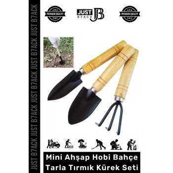 #HobiSeti Dayanıklı Doğal Ahşap Yüksek Kalite Estetik Mini Ahşap Hobi Bahçe Tarla Tırmık Kürek Seti