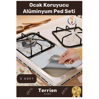 Home Serisi Gaz Ocak Uyumlu Koruyucu Alüminyum Ped Seti 5 Adet Pratik Kolay Temizlenebilir Dayanıklı