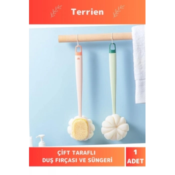 Home Serisi Kullanışlı Ahşap Saplı Pratik Şık Çift Taraflı Banyo Cilt Bakımı Duş Fırçası ve Süngeri