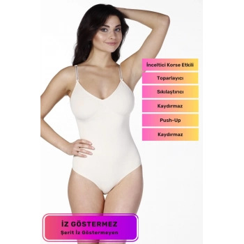 Şekillendirici İnceltici Etkili Push-Up Toparlayıcı İz Saklayan Lazer Kesim Askılı Çıtçıtlı Slip Body Zıbın Korse