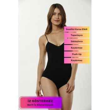 Şekillendirici İnceltici Etkili Push-Up Toparlayıcı İz Saklayan Lazer Kesim Askılı Çıtçıtlı Slip Body Zıbın Korse