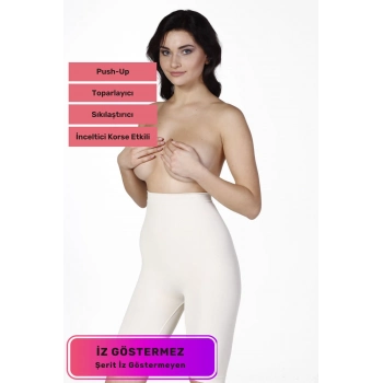 Lazer Kesim Kaymaz Vücut Şekillendirici İz Göstermeyen Yüksek Bel Push-Up Destekli İnceltici Toparlayıcı Korse